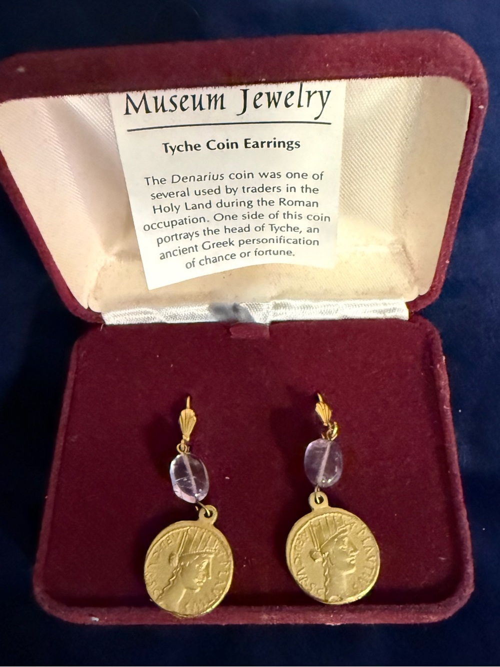 Tyche Coin Drop Pierced Earrings in Gold.